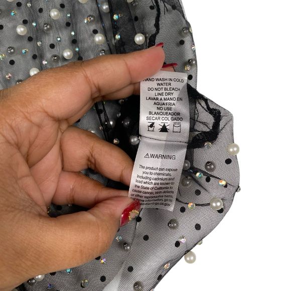 Love J Pearl & Gem Embellished See-Through Mesh Crop Top Large – 312 - Picture 8 of 10